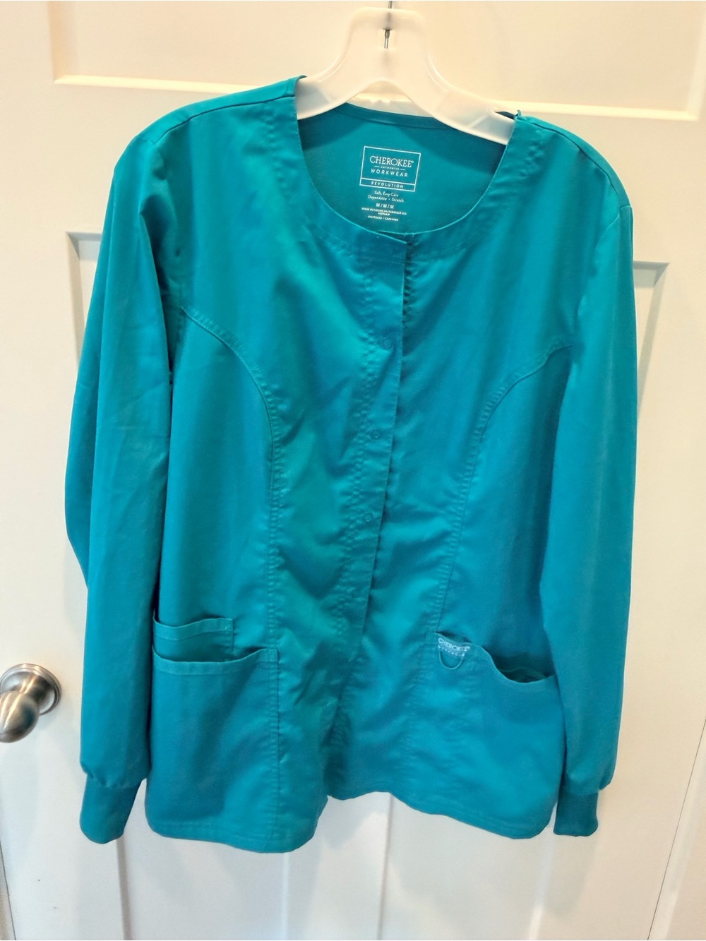 Cherokee Workwear Revolution WW310 Medium Teal Snap Front Scrub Jacket